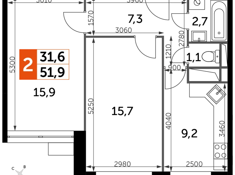 Wohnung 2 zimmer 52 m² Veshki, Russland