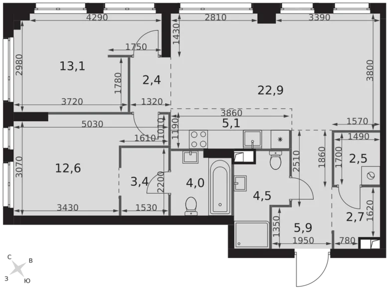 3 room apartment 79 m² North-Western Administrative Okrug, Russia