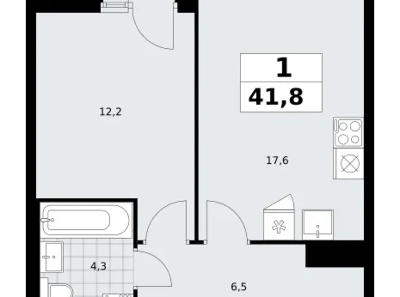 1 room apartment 42 m² Troitsk, Russia