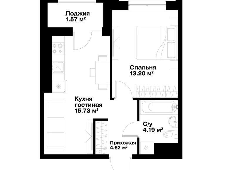 Квартира 1 комната 39 м² Ташкент, Узбекистан