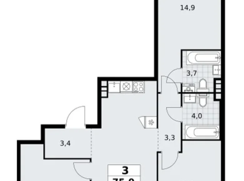 3 room apartment 75 m² poselenie Sosenskoe, Russia