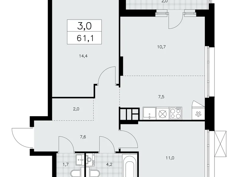 Mieszkanie 3 pokoi 61 m² poselenie Sosenskoe, Rosja