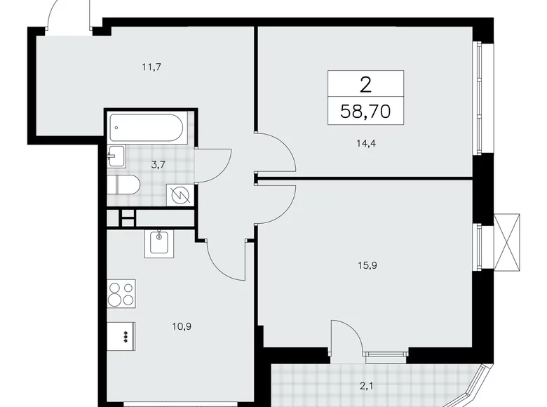 Appartement 2 chambres 59 m² poselenie Sosenskoe, Fédération de Russie