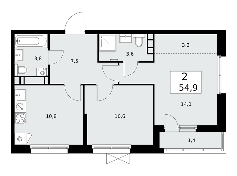 Mieszkanie 2 pokoi 55 m² Moskwa, Rosja