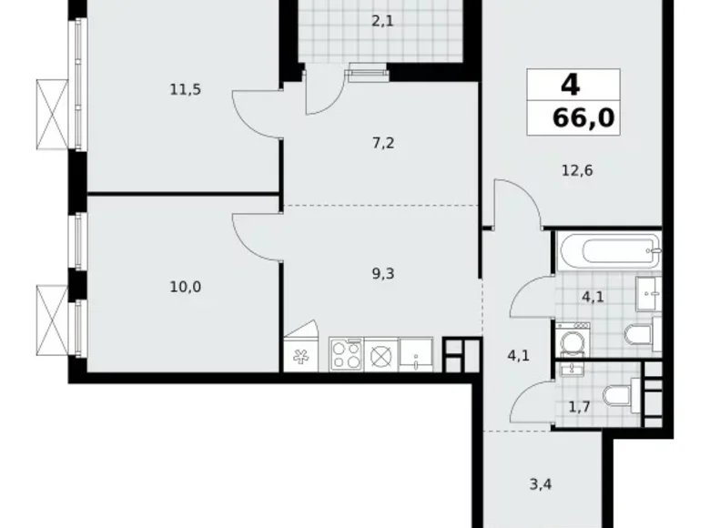 Wohnung 4 Zimmer 66 m² Moskau, Russland