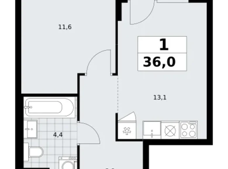 Mieszkanie 1 pokój 36 m² Troick, Rosja