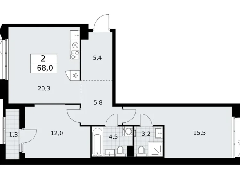 Wohnung 2 zimmer 68 m² Troizk, Russland