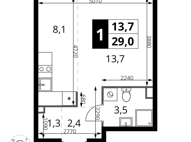 Kawalerka 1 pokój 29 m² Chimki, Rosja