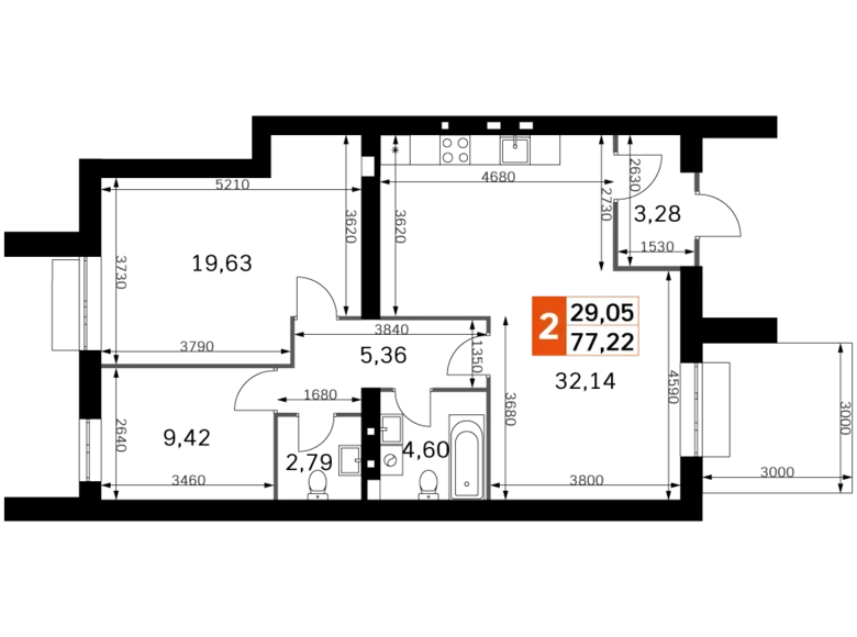 Wohnung 2 zimmer 77 m² Rajon Odinzowo, Russland