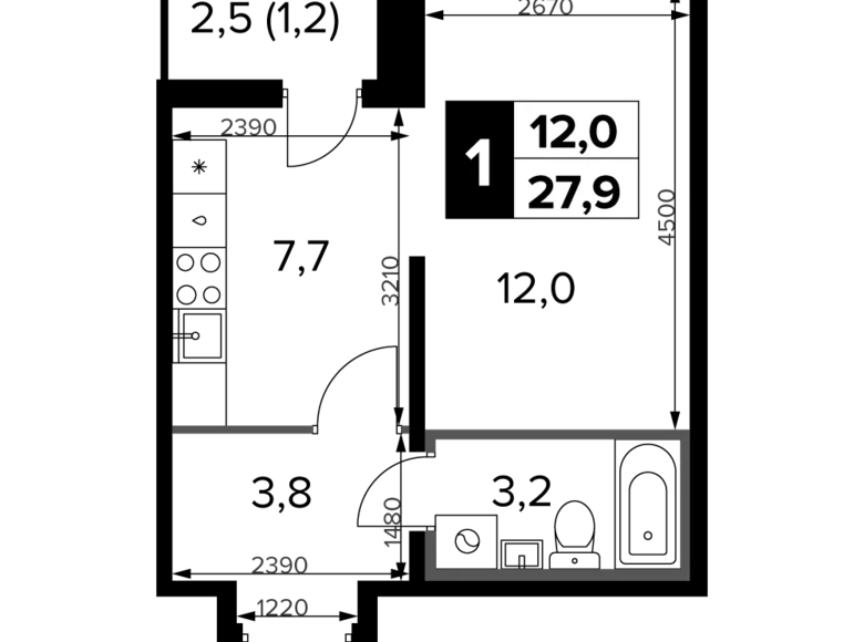 Apartamento 1 habitación 28 m² Jimki, Rusia