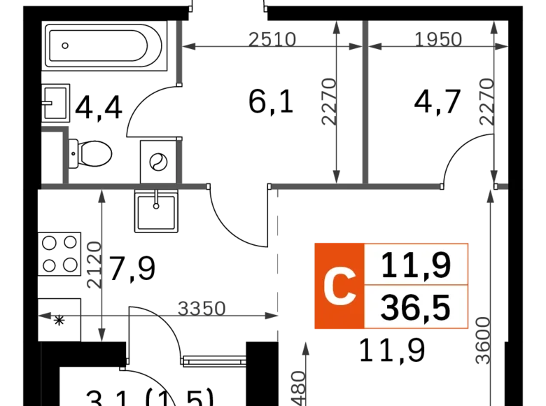 Студия 1 комната 37 м² Москва, Россия