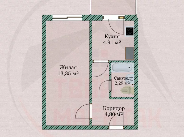 Квартира 1 комната 25 м² Гомель, Беларусь