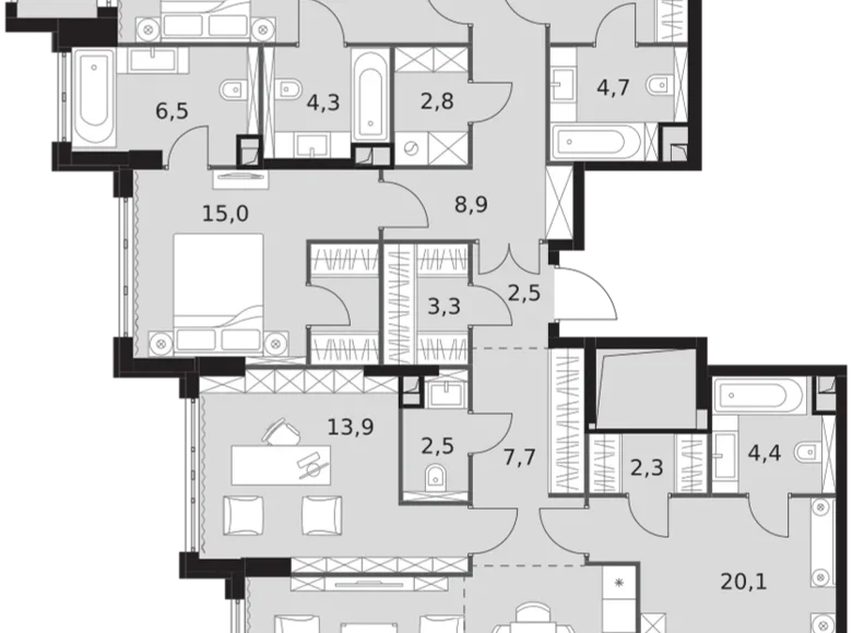 Apartamento 6 habitaciones 165 m² North-Western Administrative Okrug, Rusia