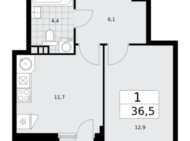 Mieszkanie 1 pokój 37 m² poselenie Sosenskoe, Rosja