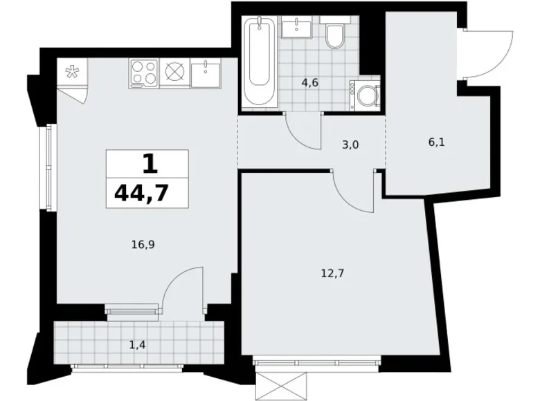 Квартира 1 комната 45 м² район Троицк, Россия