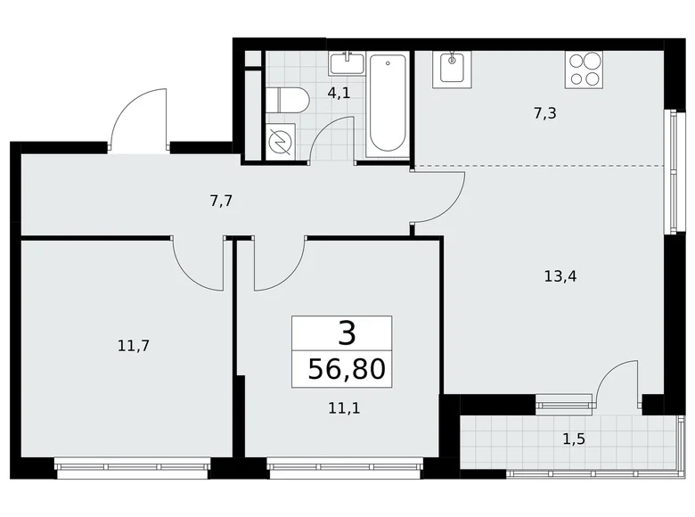 Apartamento 3 habitaciones 57 m² Postnikovo, Rusia