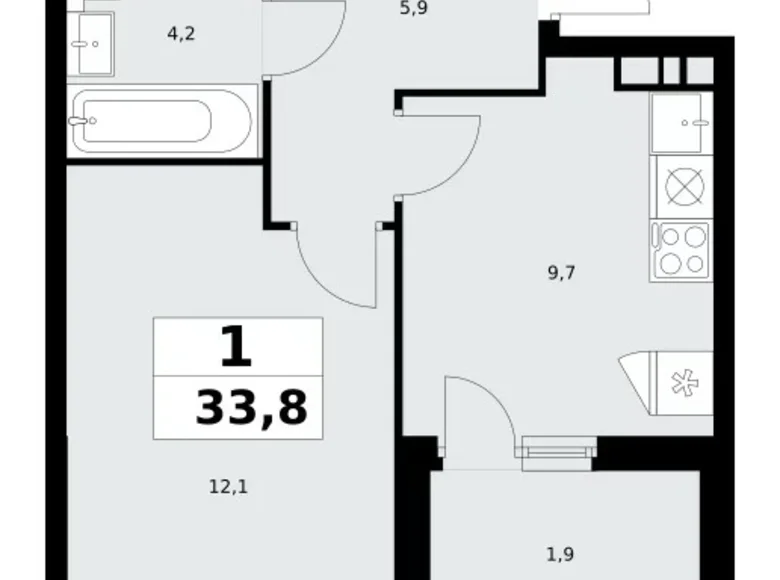 Квартира 1 комната 34 м² Москва, Россия