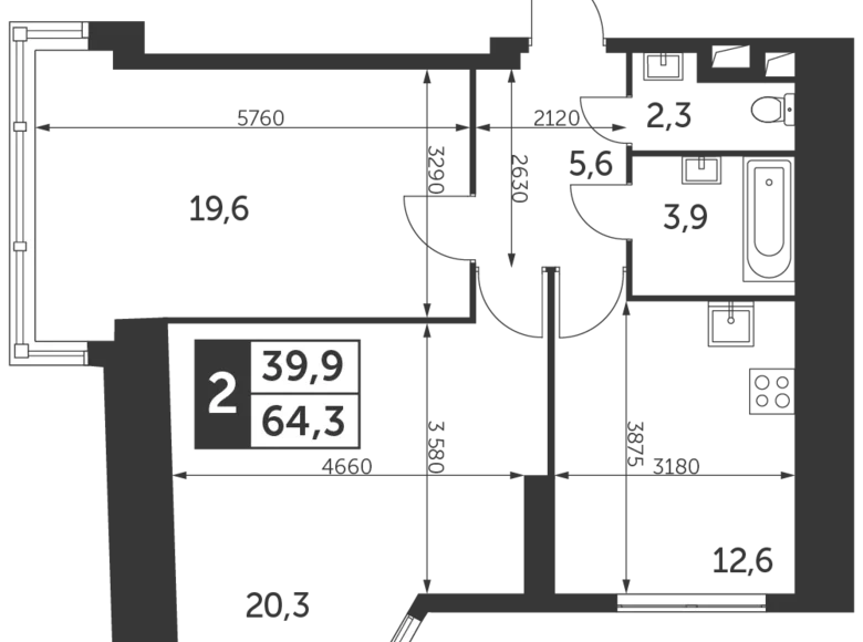 Квартира 2 комнаты 64 м² район Коньково, Россия