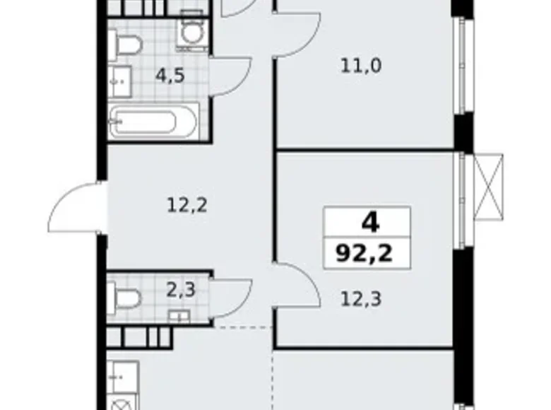 4 room apartment 92 m² South-Western Administrative Okrug, Russia