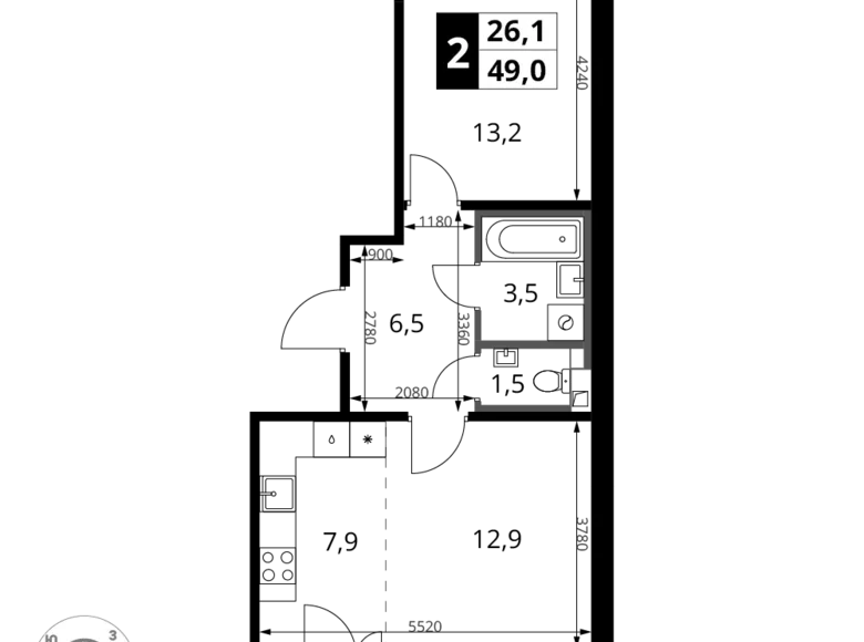 Appartement 2 chambres 49 m² Khimki, Fédération de Russie