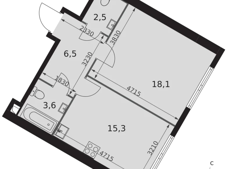 Apartamento 1 habitación 46 m² Konkovo District, Rusia