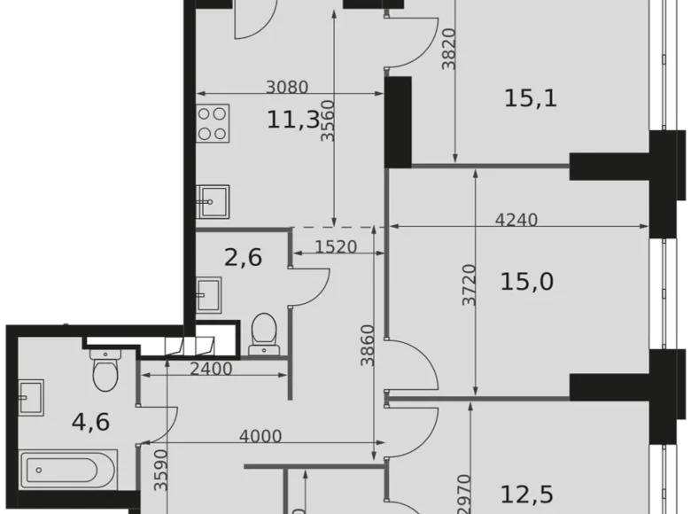 3 room apartment 80 m² Moscow, Russia