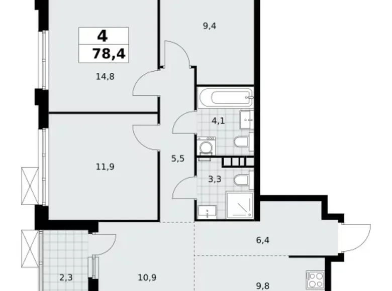 Квартира 4 комнаты 78 м² Москва, Россия