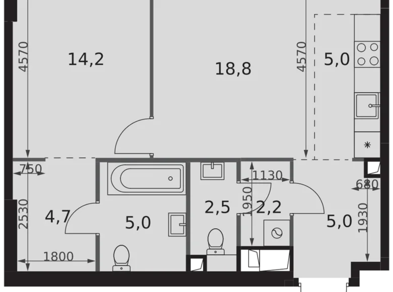 Wohnung 2 zimmer 57 m² Nordwestlicher Verwaltungsbezirk, Russland