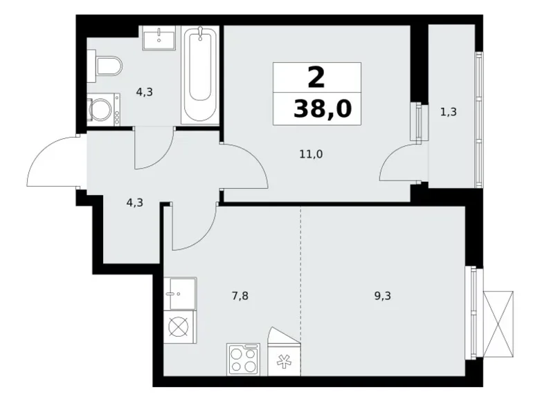 Mieszkanie 2 pokoi 38 m² poselenie Sosenskoe, Rosja