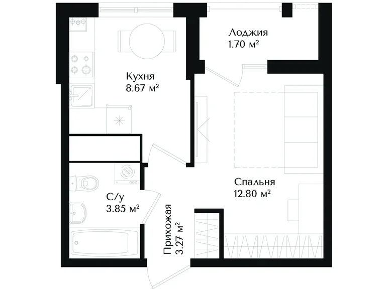 Квартира 1 комната 30 м² Ташкент, Узбекистан