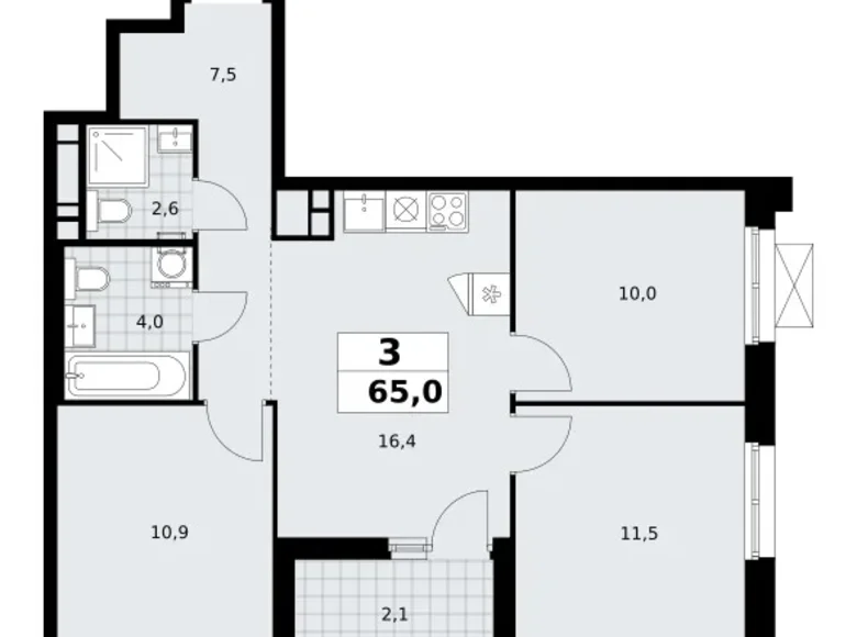 Apartamento 3 habitaciones 65 m² poselenie Sosenskoe, Rusia