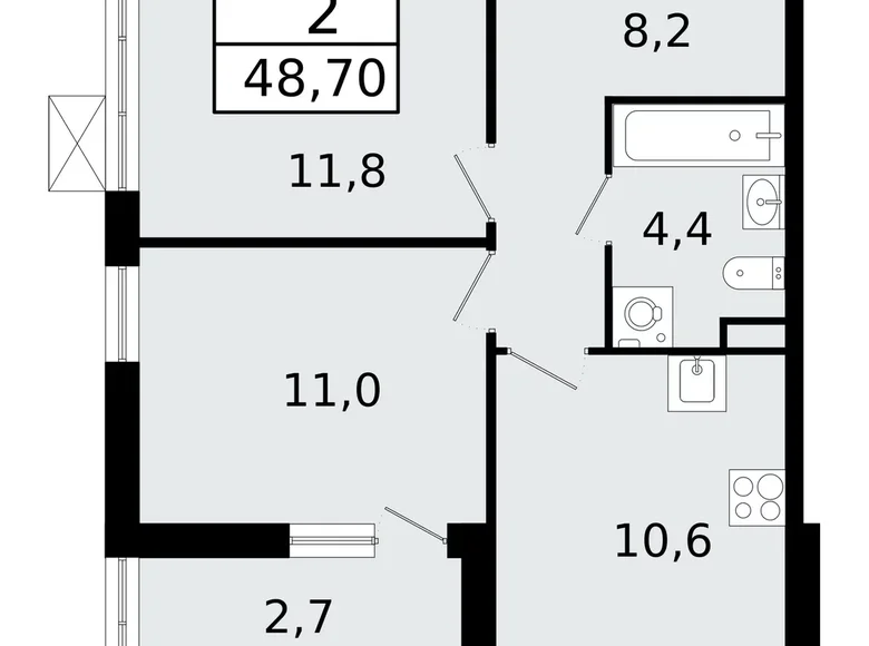 Appartement 2 chambres 49 m² Vsevolozhsk, Fédération de Russie