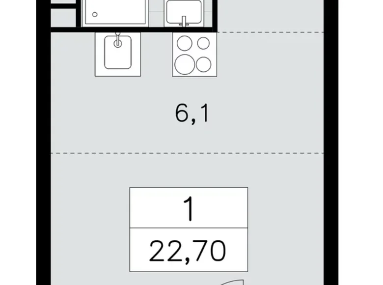 1 room apartment 23 m² Moscow, Russia