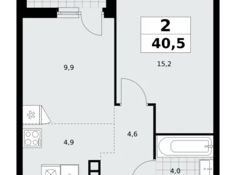 2 room apartment 41 m² Moscow, Russia