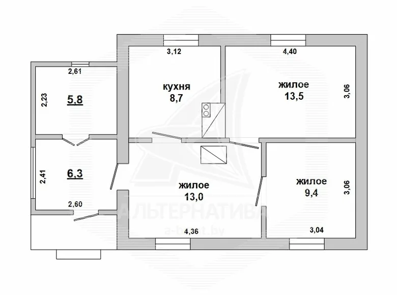 Дом 45 м² Тевельский сельский Совет, Беларусь