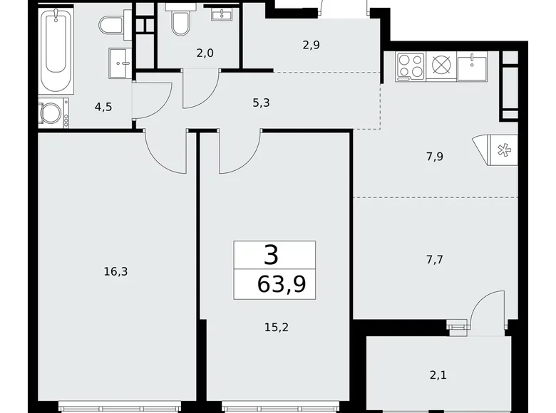 Apartamento 3 habitaciones 64 m² Moscú, Rusia