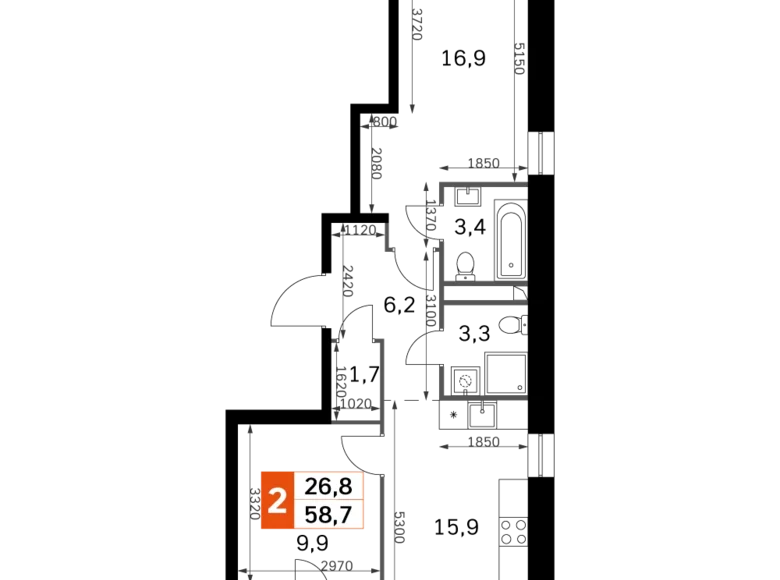 Appartement 2 chambres 59 m² Moscou, Fédération de Russie