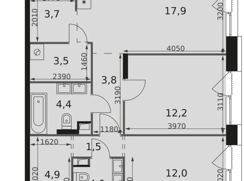 2 room apartment 68 m² Rostokino District, Russia