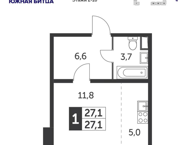 Kawalerka 1 pokój 27 m² Moskwa, Rosja