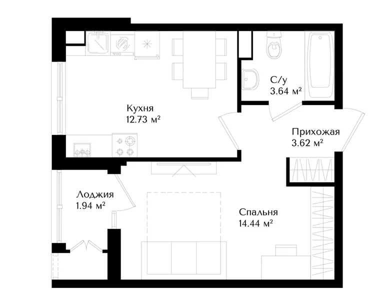 Квартира 1 комната 36 м² Ташкент, Узбекистан