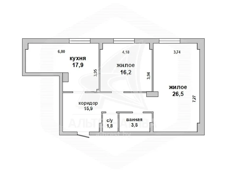 2 room apartment 82 m² Pruzhany, Belarus