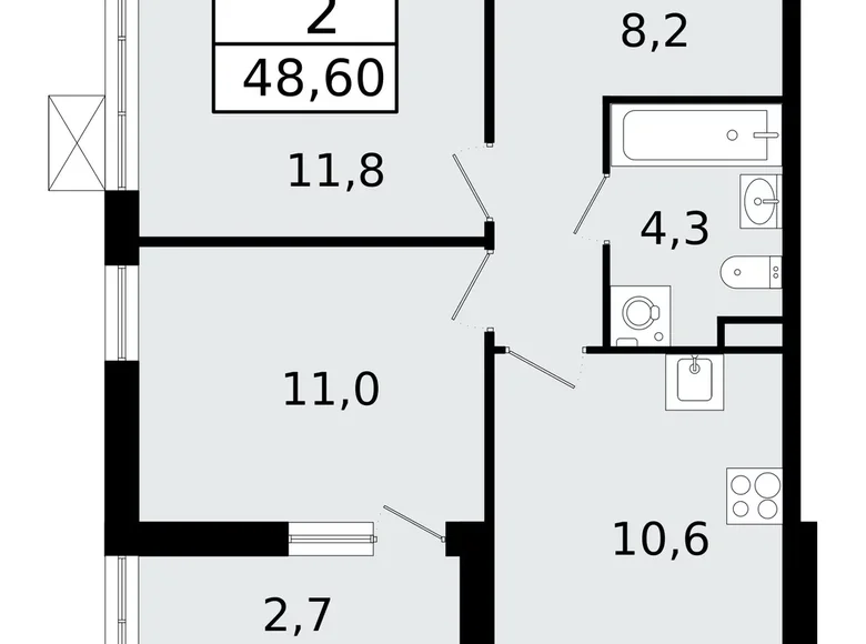 2 room apartment 49 m² Vsevolozhsk, Russia