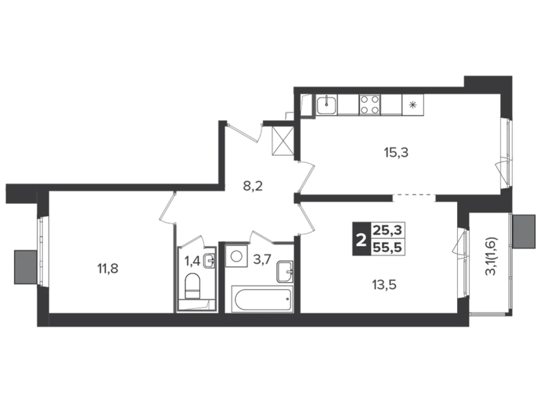Mieszkanie 2 pokoi 55 m² Leninsky District, Rosja