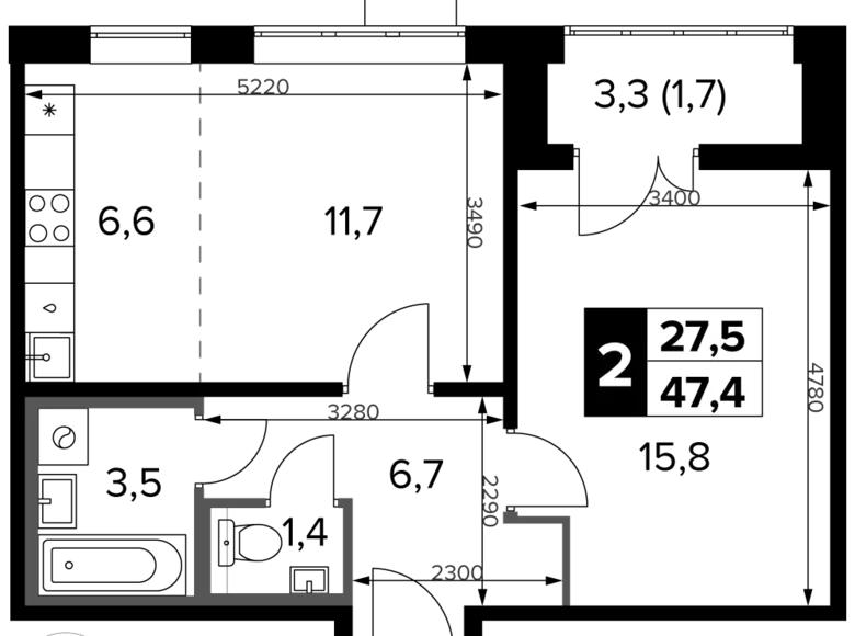 Mieszkanie 2 pokoi 47 m² Sapronovo, Rosja