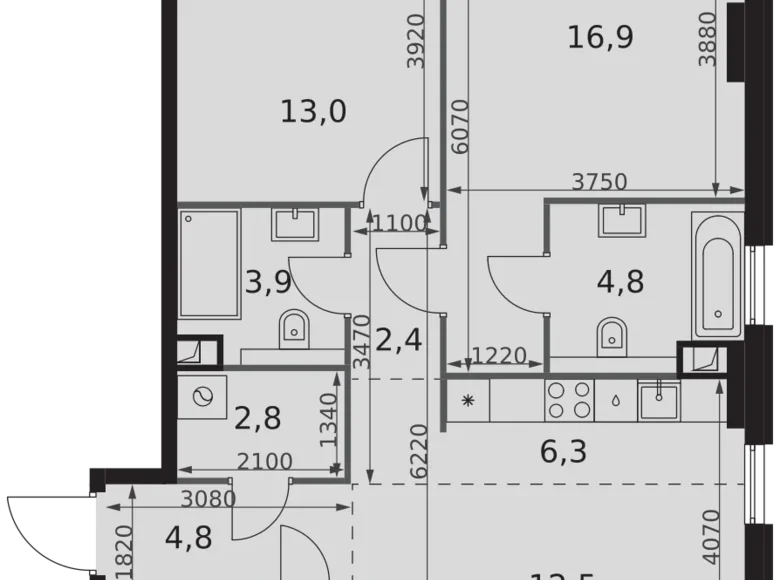 2 room apartment 70 m² Moscow, Russia