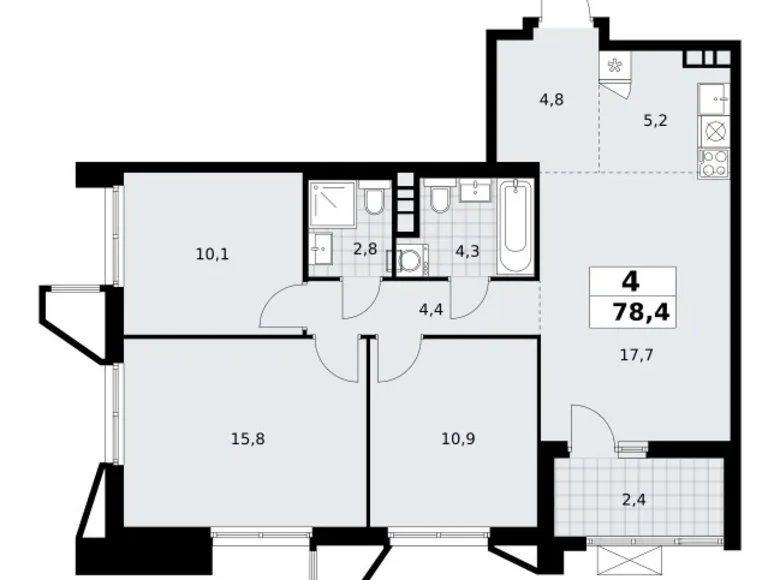 Apartamento 4 habitaciones 78 m² poselenie Sosenskoe, Rusia