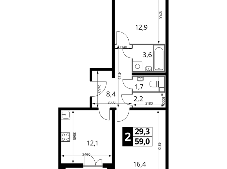 Apartamento 2 habitaciones 59 m² Nekrasovka District, Rusia