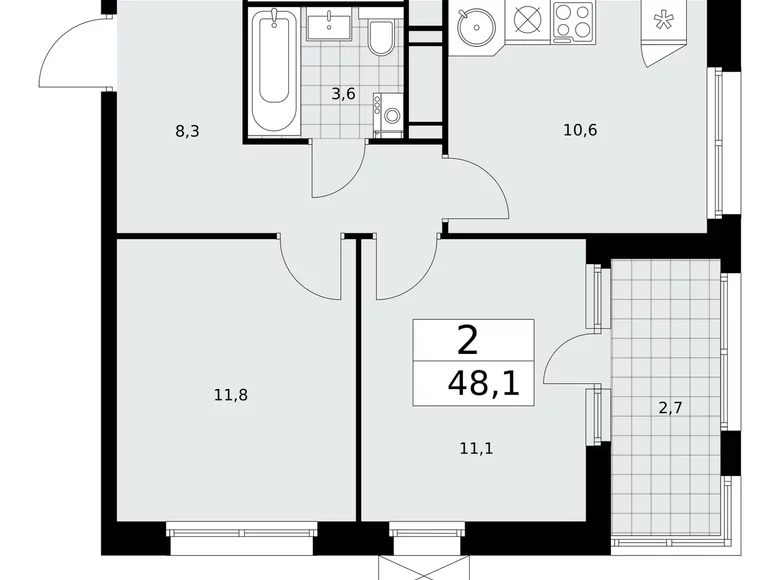 Wohnung 2 Zimmer 48 m² Moskau, Russland