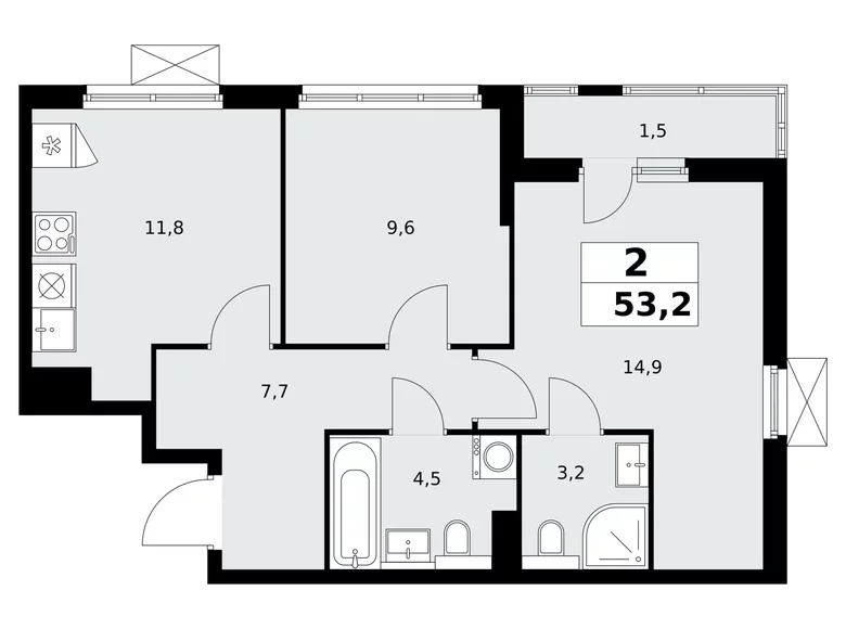 Квартира 2 комнаты 53 м² поселение Сосенское, Россия