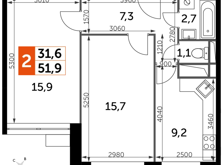 Apartamento 2 habitaciones 52 m² Veshki, Rusia